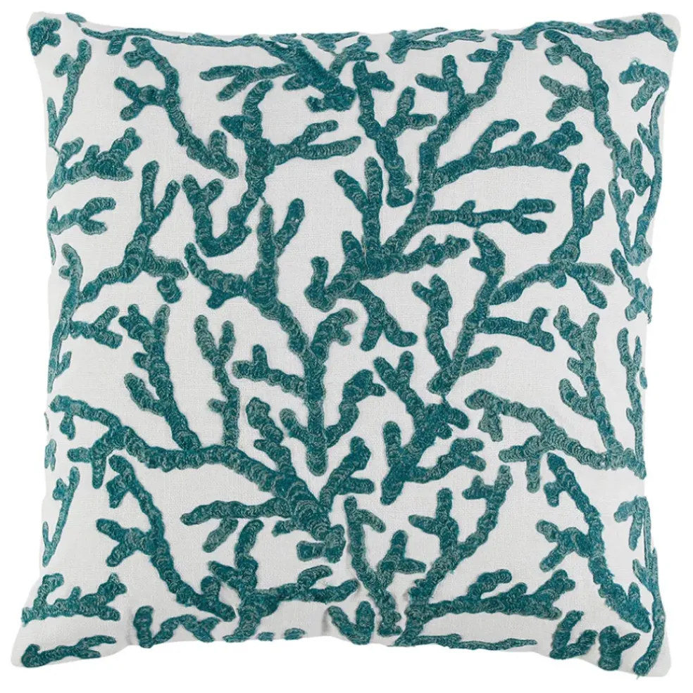 Housse de coussin en coton turquoise corail 45x45cm - Estran