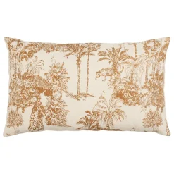 Housse de coussin en coton écru et palmiers camel 50x30cm - Mocoa