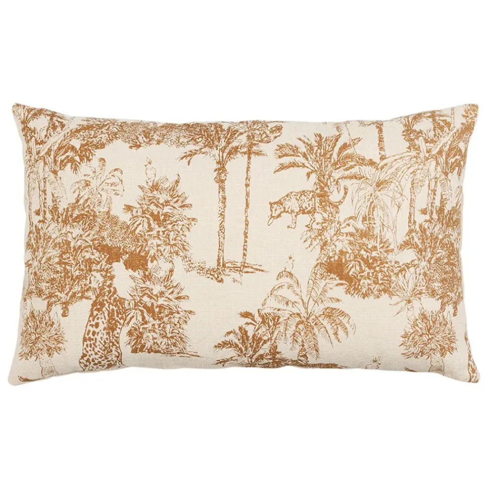 Housse de coussin en coton écru et palmiers camel 50x30cm - Mocoa