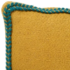 Housse de coussin en coton moutarde et emeraude 50x30cm - Seguia