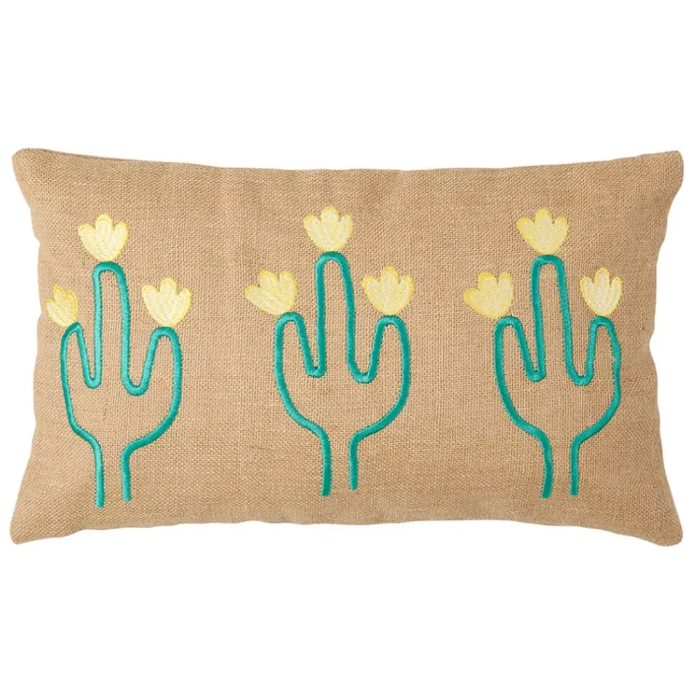 Housse de coussin en jute naturel et coton vert 50x30cm - Patchuca