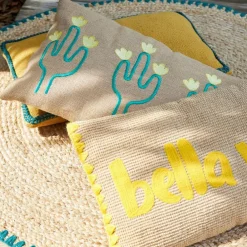 Housse de coussin en jute naturel et coton vert 50x30cm - Patchuca