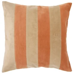 Housse de coussin en velours coton rayé écru et terracotta 45x45cm - Klosen