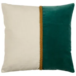 Housse de coussin en velours coton émeraude et écru 45x45cm - Neo