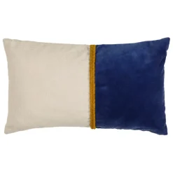 Housse de coussin en velours coton indigo et écru 50x30cm - Neo