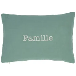 Housse de coussin famille en gaze de coton sauge 50x35cm