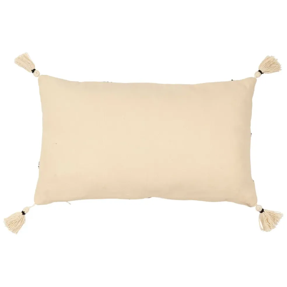 Housse de coussin rectangulaire visage brodée écru, brun et noir 50x30cm - terre brulée