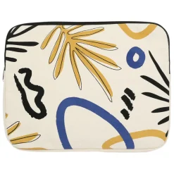 Housse ordinateur 14" arty folk blanc casse+bleu+moutarde 36x28cm polyester+coton