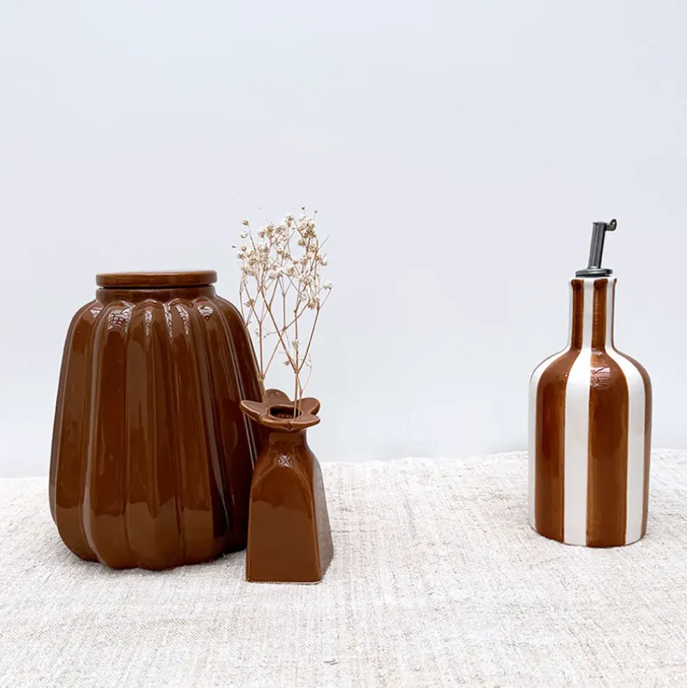 Huilier en faïence rayé marron h22cm