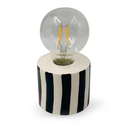 Lampe à piles en faïence rayée noir et blanc h17cm