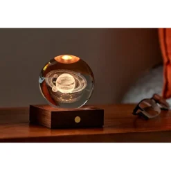 Lampe boule de cristal 3D saturne