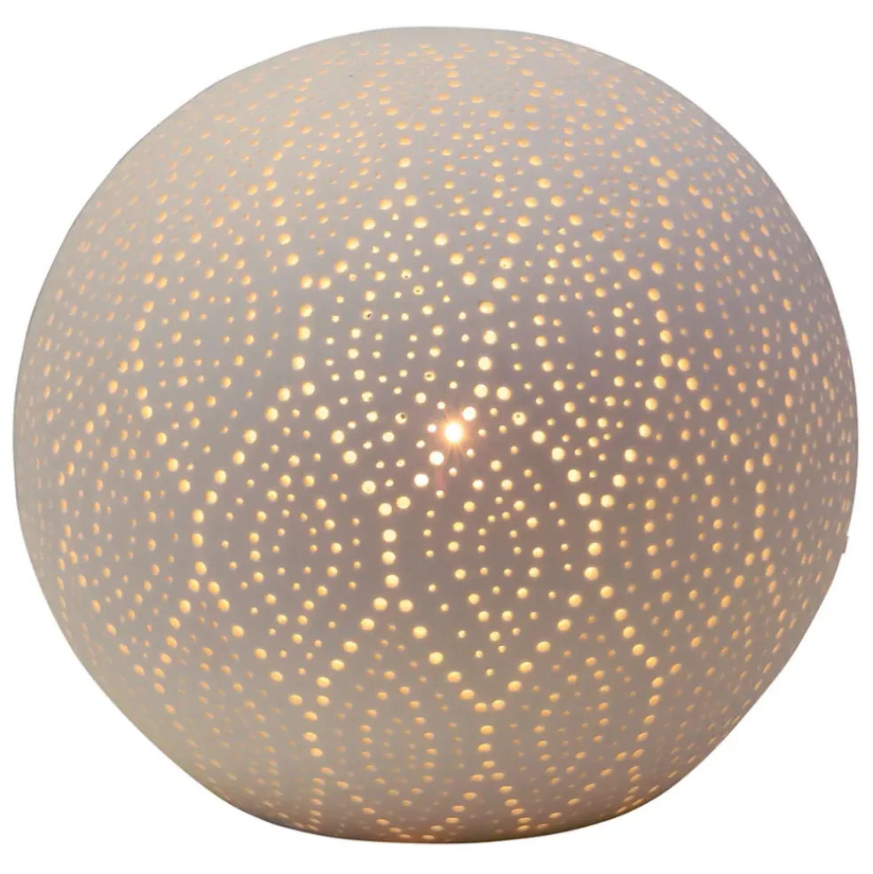 Lampe boule dentelle blanche en porcelaine