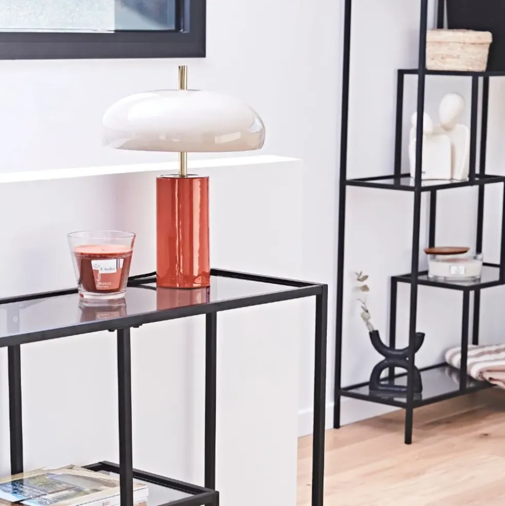 Lampe champignon en fer orange d30xh40cm - Arty