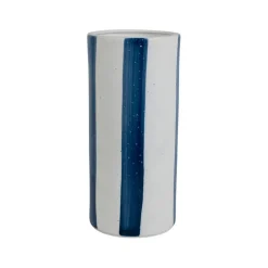 Lampe cylindre en porcelaine rayée indigo et blanc h24cm - Alaria