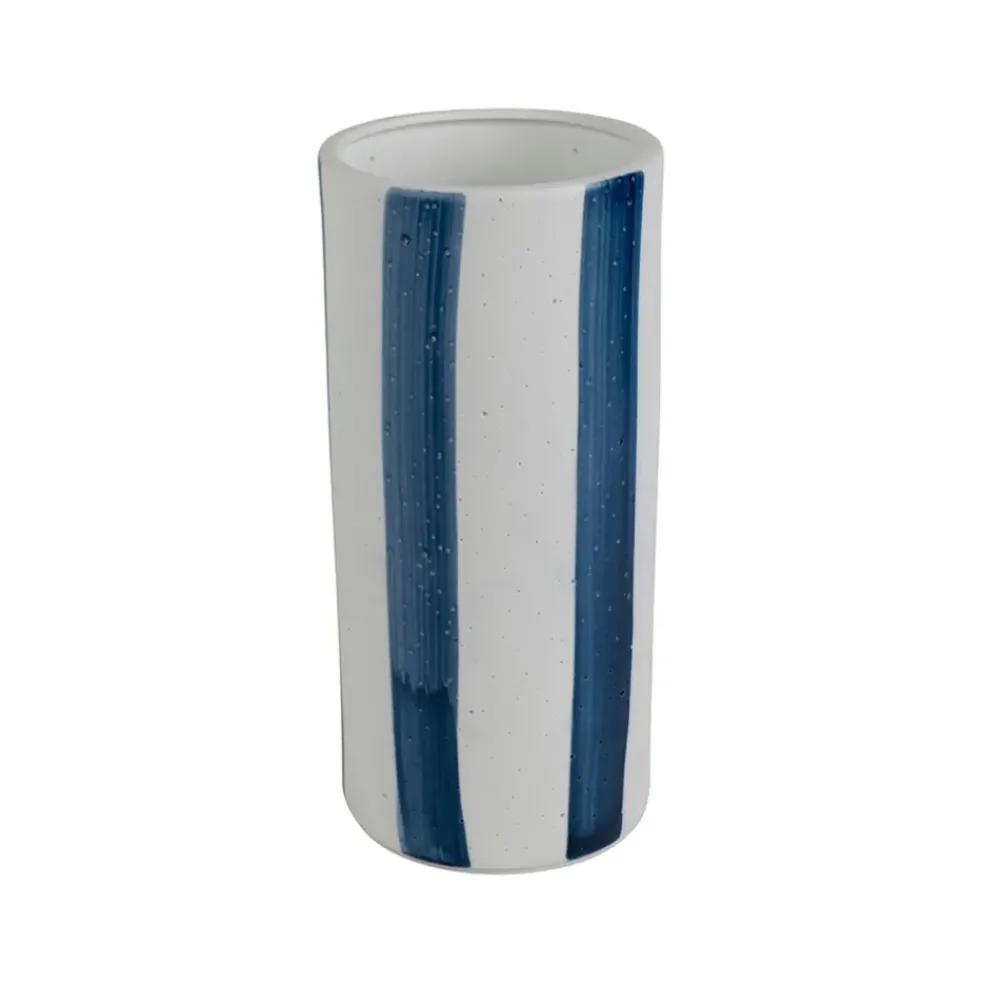 Lampe cylindre en porcelaine rayée indigo et blanc h24cm - Alaria