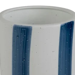 Lampe cylindre en porcelaine rayée indigo et blanc h24cm - Alaria