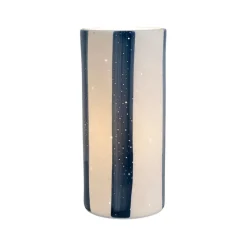 Lampe cylindre en porcelaine rayée indigo et blanc h24cm - Alaria