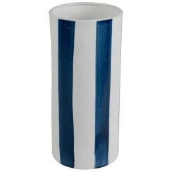 Lampe cylindre en porcelaine rayée indigo et blanc h28cm - Alaria