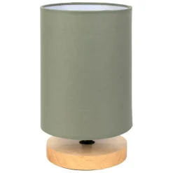 Lampe en bois d'hévéa et coton naturel et kaki h24cm - Filen