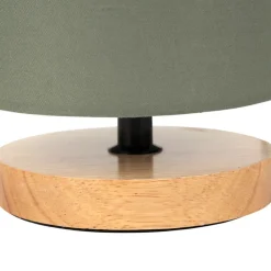 Lampe en bois d'hévéa et coton naturel et kaki h24cm - Filen