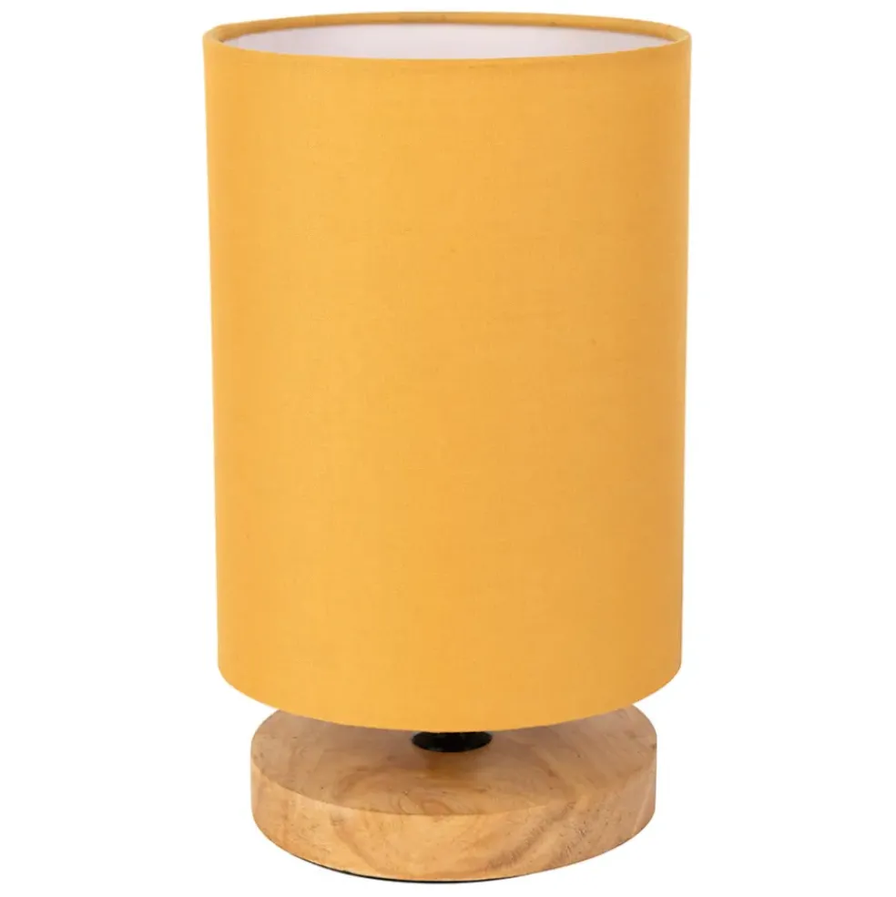 Lampe en bois d'hévéa et coton naturel et moutarde h24cm - Filen
