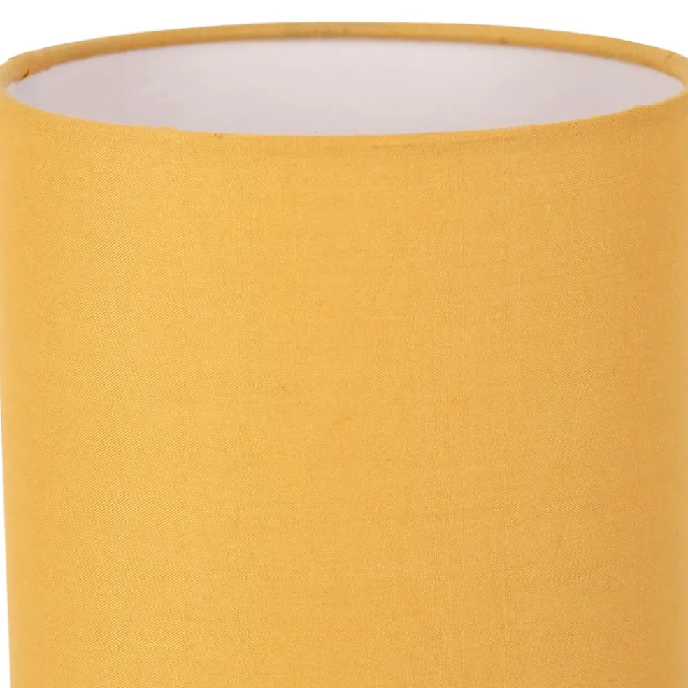 Lampe en bois d'hévéa et coton naturel et moutarde h24cm - Filen