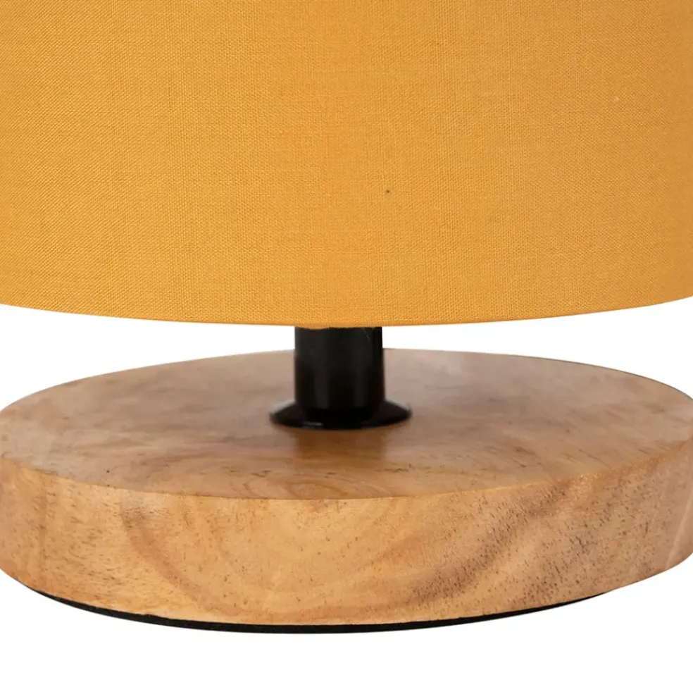 Lampe en bois d'hévéa et coton naturel et moutarde h24cm - Filen