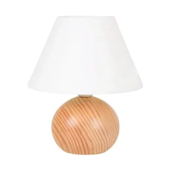 Lampe en bois et coton h24cm blanc - rondo