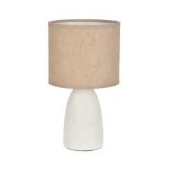 Lampe en céramique blanche mat et lin h26cm - Gaïa