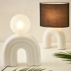 Lampe en céramique et coton ecru et noir h34.5cm - Organic
