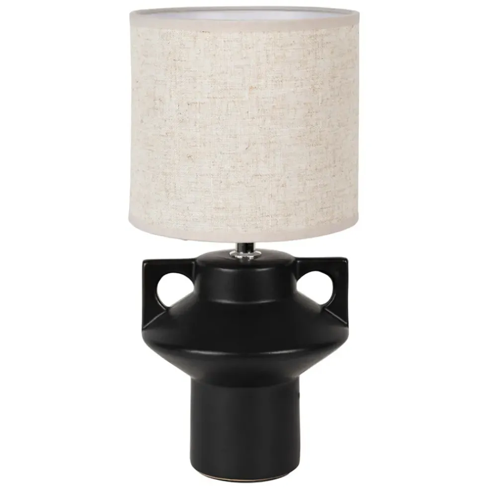 Lampe en céramique et lin noir et écru h35cm - Eterra