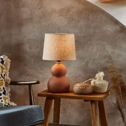 Lampe en céramique et lin terracotta h38.5cm - Dryade