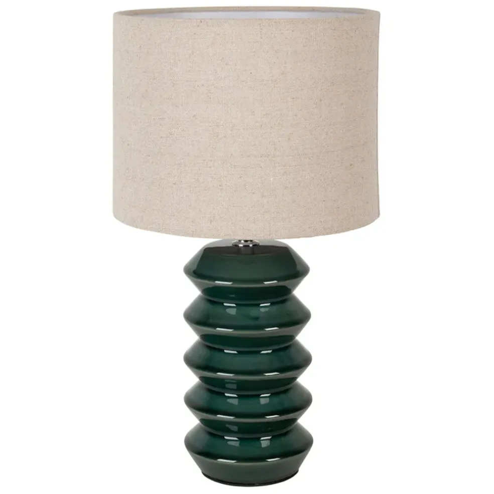 Lampe en céramique émeraude et lin h40cm - Verda