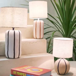 Lampe en céramique rayée brun et écru h40cm - Paese