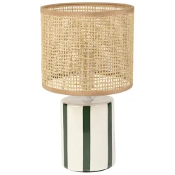 Lampe en céramique rayée émeraude et blanc h27cm - Medi