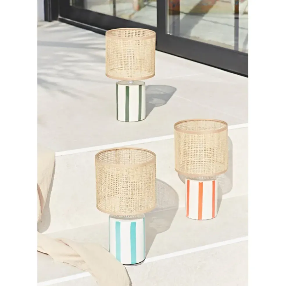 Lampe en céramique rayée émeraude et blanc h27cm - Medi