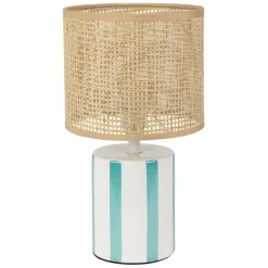 Lampe en céramique rayée turquoise et blanc h27cm - Medi