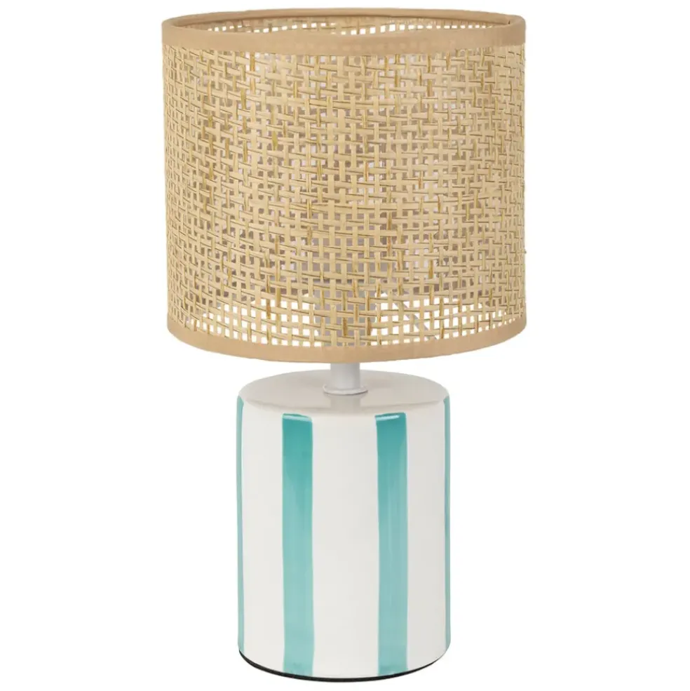 Lampe en céramique rayée turquoise et blanc h27cm - Medi