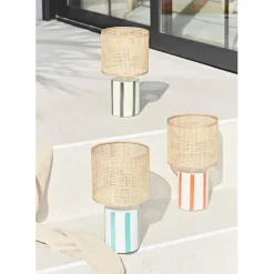 Lampe en céramique rayée turquoise et blanc h27cm - Medi