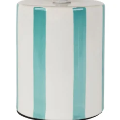 Lampe en céramique rayée turquoise et blanc h27cm - Medi