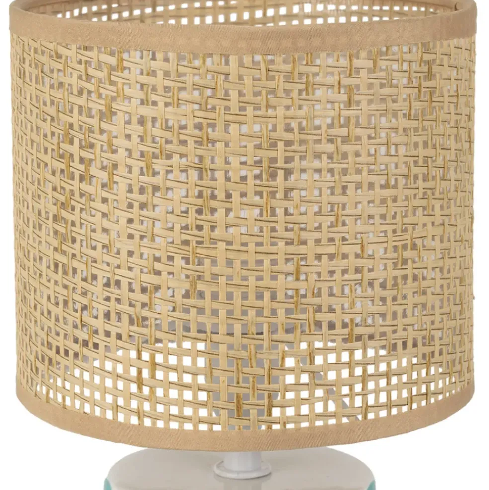 Lampe en céramique rayée turquoise et blanc h27cm - Medi