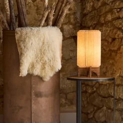 Lampe en manguier et lin naturel h41cm - Fontelo