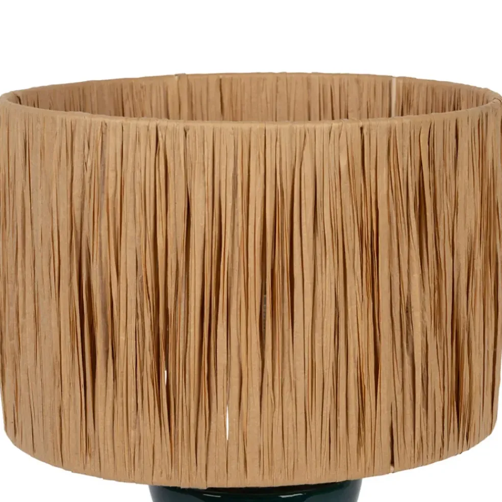 Lampe en raphia naturel et céramique émeraude h38cm - Palma
