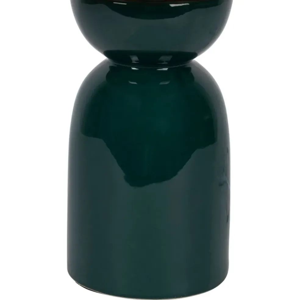 Lampe en raphia naturel et céramique émeraude h38cm - Palma
