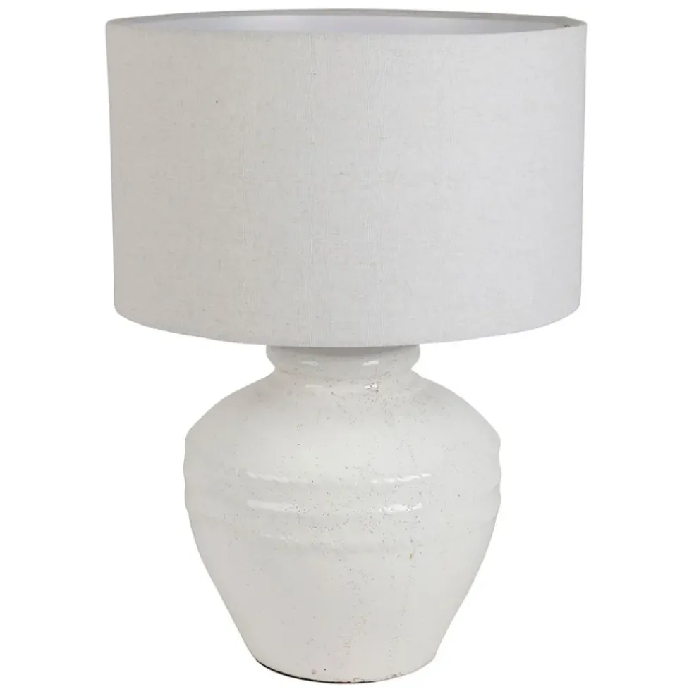Lampe en terre cuite et lin blanc h47.5cm - Tahra