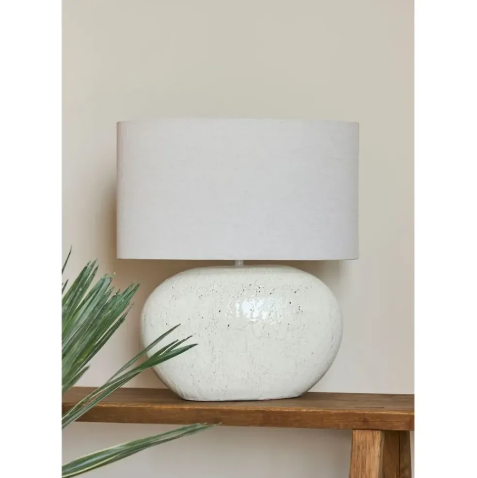 Lampe en terre cuite et lin blanc h50cm - Tahra