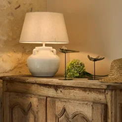 Lampe en terre cuite et lin blanc h47cm - Tahra