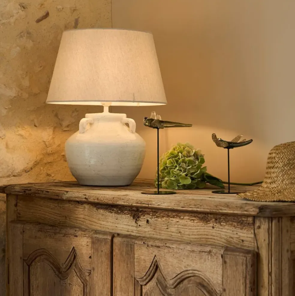 Lampe en terre cuite et lin blanc h47cm - Tahra