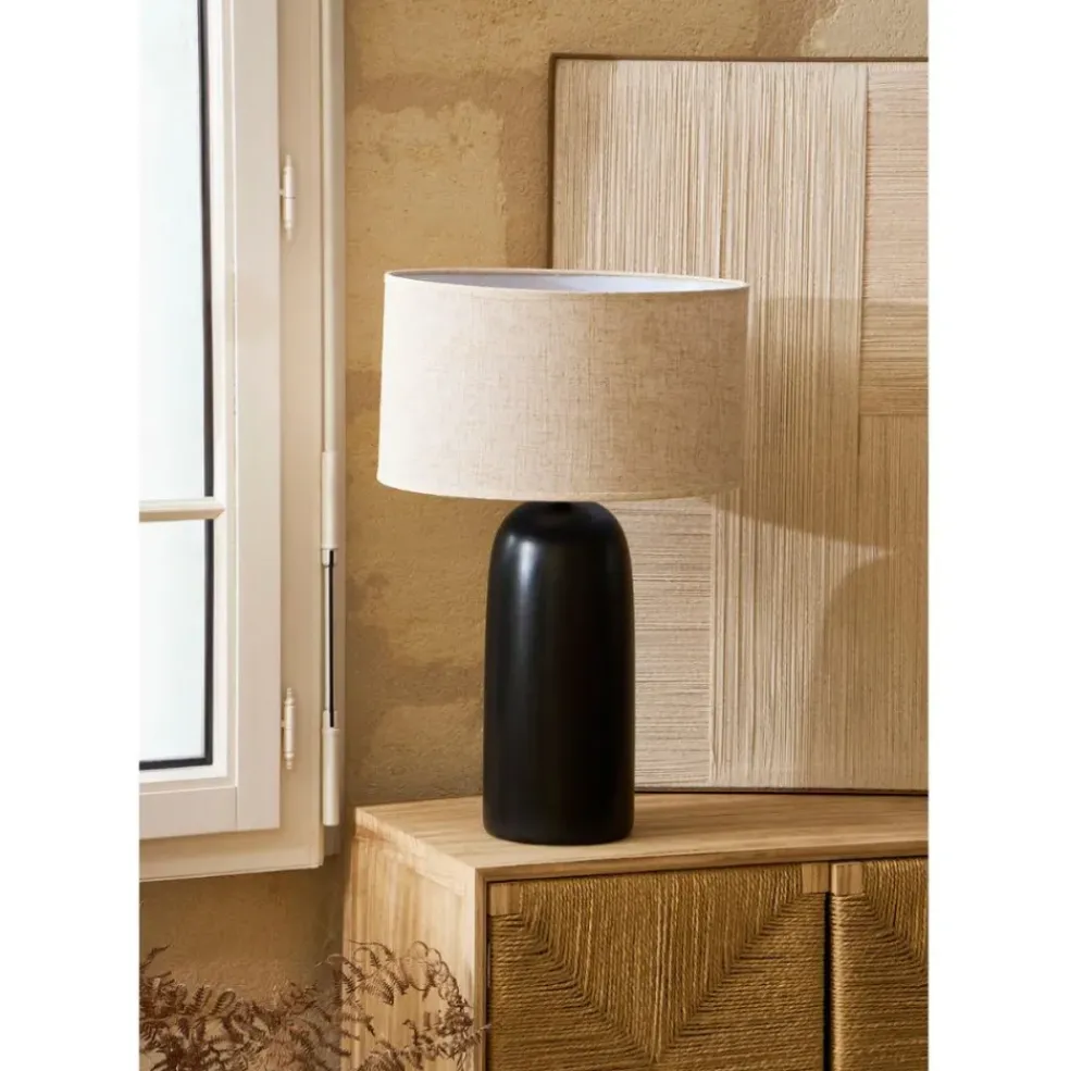 Lampe en terre cuite et lin noir et beige h60cm - Vita
