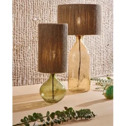 Lampe en verre et jute vert h46cm - Heliac